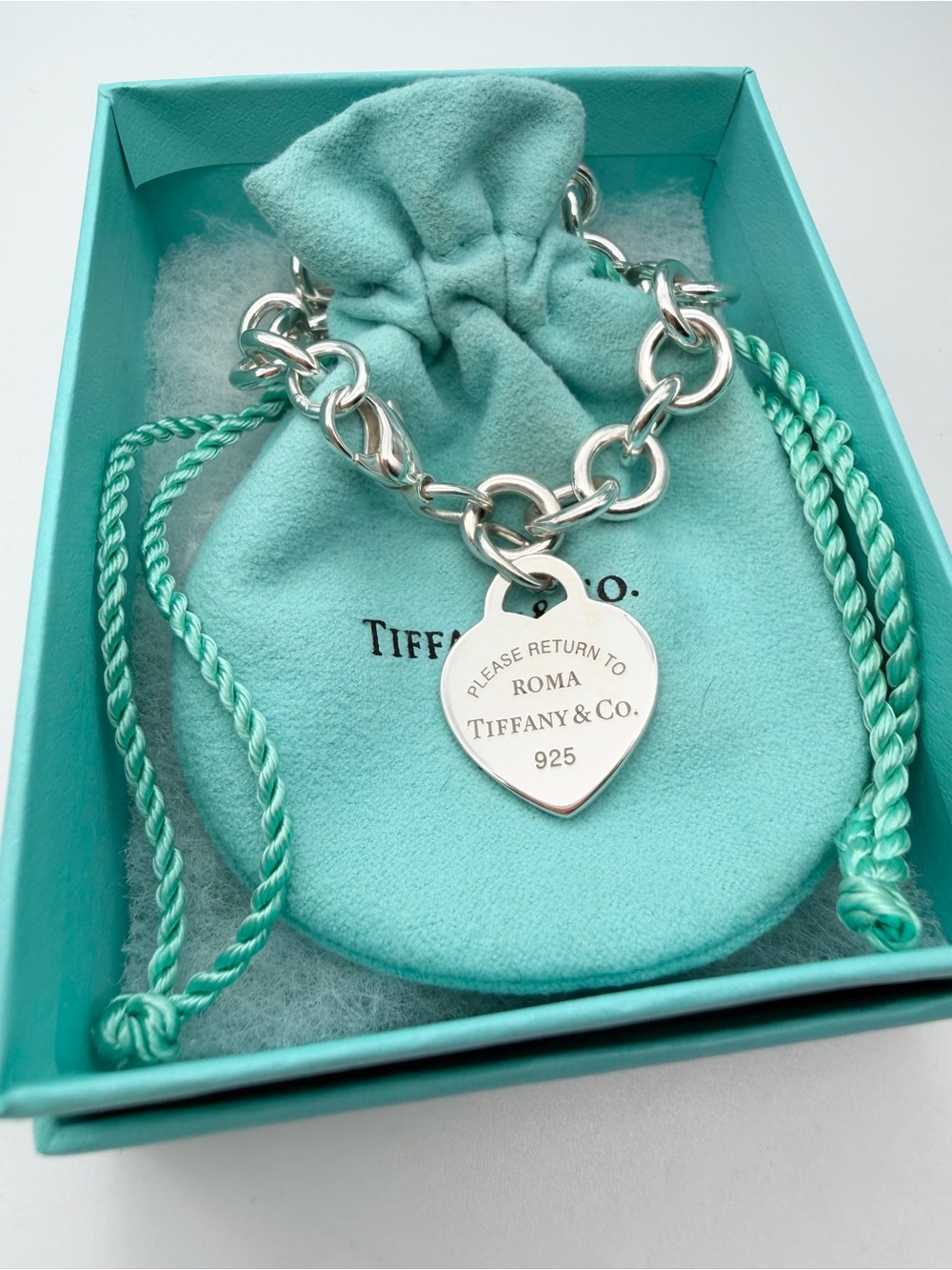 Tiffany & Co. 7.5” medium heart return to Roma charm bracelet in sterling Silver